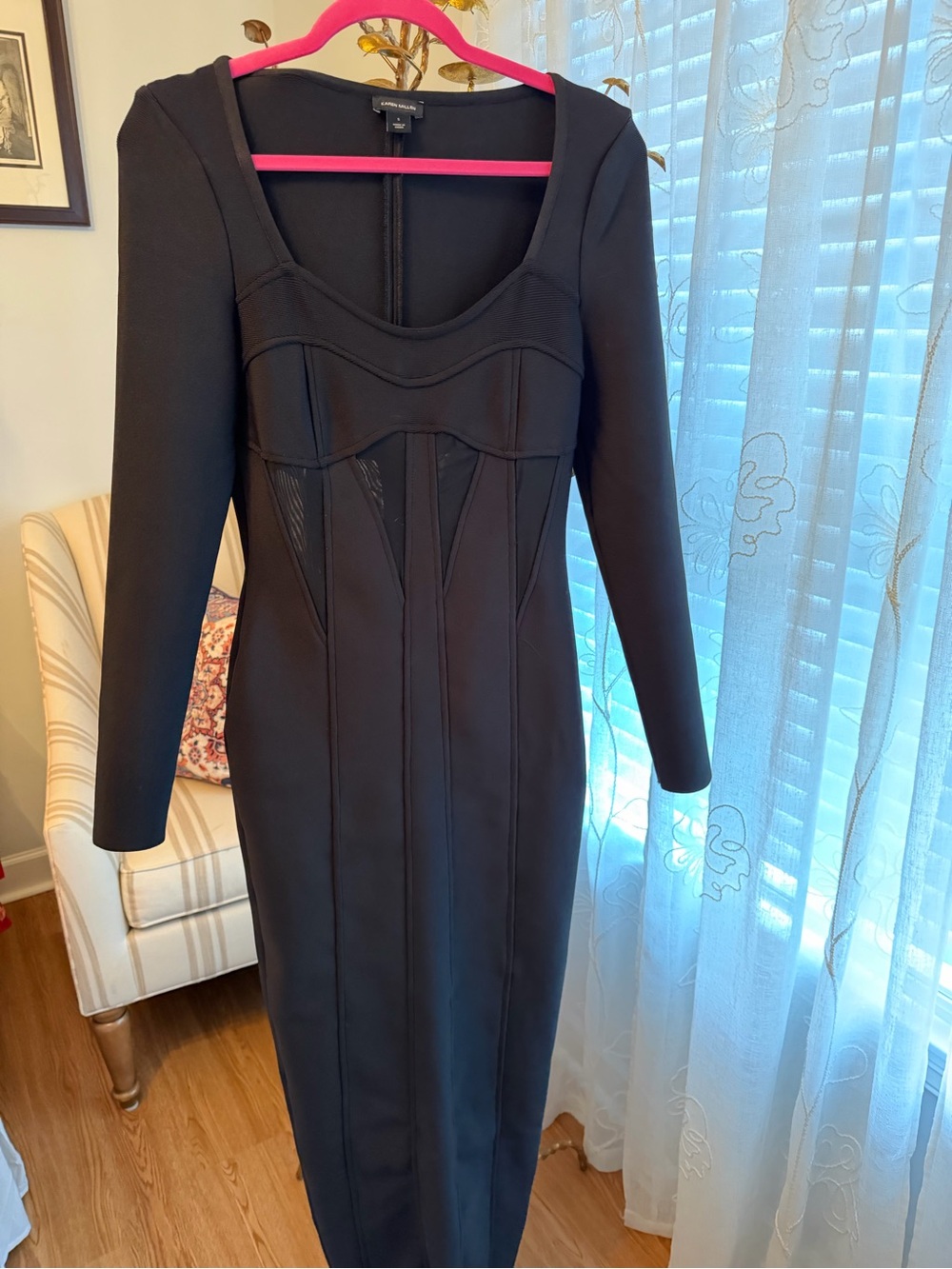 Karen Millen Black Long-Sleeve Bodycon Midi Dress